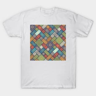 Diagonal Floral Tiles Pattern T-Shirt